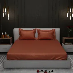 Stoa Paris Tan 300 TC Polyester Double Fitted Sheet with 2 Pillow Covers-picture-40