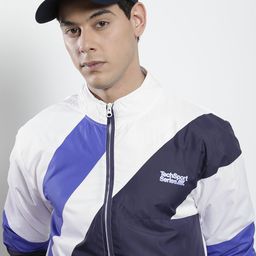 The Indian Garage Co Men White & Blue Striped Windcheater Outdoor Tailored Jacket-picture-22