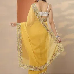 Libas Yellow Embroidered Saree With Unstitched Blouse image 2