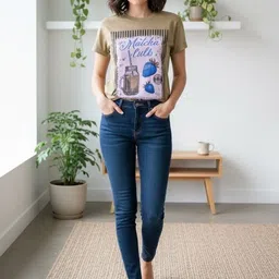 HERE&NOW Women Graphic Printed Round Neck Pure Cotton T-shirt-picture-10