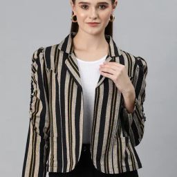 Cottinfab Black & Beige Cotton Striped Kantha Jacket-picture-15