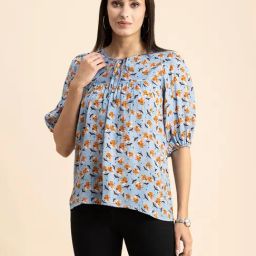 Moomaya Light Blue Floral Print Top-picture-33