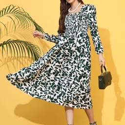Honky Tonky Women Floral Print Crepe Fit & Flare Midi Dress-image-56