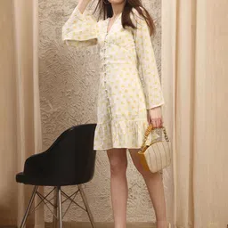 JAKANARY Floral Printed Flared Sleeve A-Line Midi Dress image 5