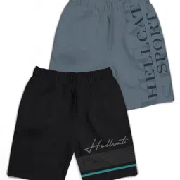 HELLCAT Kids Grey & Blue Printed Shorts (Pack Of 2)-picture-39