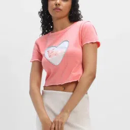 Forever 21 Pink Cotton Graphic Print Crop Top-image-49