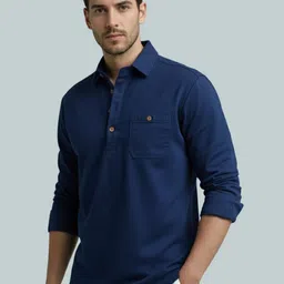 Vida Loca Shirt Collar Roll-Up Sleeves Cotton Straight Kurtas-picture-34