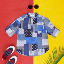 Pantaloons Junior Navy & White Cotton Printed Full Sleeves Shirt-picture-34