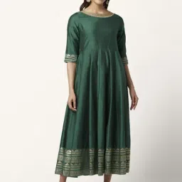 Rangmanch by Pantaloons Green Embroidered A-Line Dress-image-1