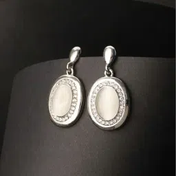 Prita by Priyaasi Oval Stone Studded AD Silver-Plated Drop Earrings-image-56