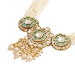 Zaveri Pearls Gold-Plated Dazzling Diamond Studded & Multistrand Beaded Jewellery Set image 4