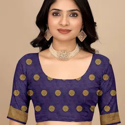 MUSKAN CREATION Floral Woven Design Zari Banarasi Saree With Blouse Piece image 3