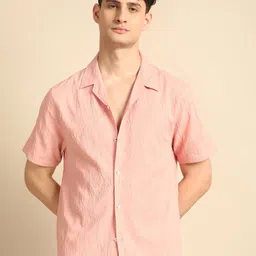 Voroxy Men Relaxed Cuban Collar Textured Polycotton Casual Shirt image 1