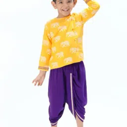 Lil Drama Kids Yellow & Purple Printed Full Sleeves Kurta with Dhoti-picture-19