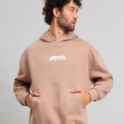 GRIFFEL Camel Loose Fit Graphic Print Oversized Hooded Sweatshirt-picture-20