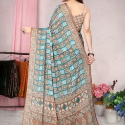 MIRCHI FASHION Blue & Brown Printed Saree With Unstitched Blouse image 2