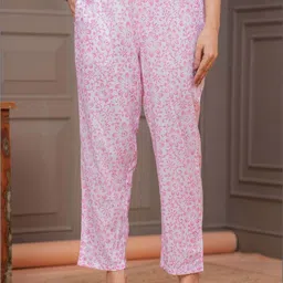 NAVYAAZRI Women Floral Printed Regular Pure Cotton Kurta with Trousers image 2