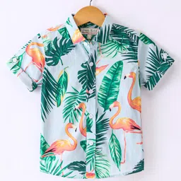 Jash Kids Half Sleeves Cotton Shirt Leaf Print - Green-picture-18