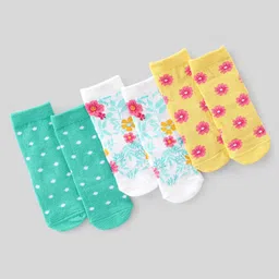 Cute Walk By Babyhug Anti-Bacterial Ankle Length Socks Floral & Dot Design Pack Of 3 - Multicolour-picture-12