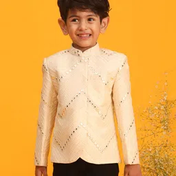 Vastramay Viscose Full Sleeves Mirror Work Jodhpuri Jacket - Cream-picture-28