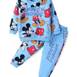 Babyhug Disney Terry Knit Full Sleeves Mickey Mouse Printed T-Shirt & Lounge Pant Set - Light Blue-picture-24