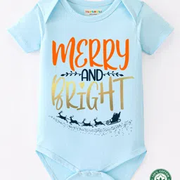 BLUSHES Christmas Theme 100% Cotton Half Sleeves Merry And Bright Text Printed Onesie - Blue-picture-18