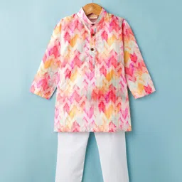 Ridokidz Full Sleeves Tie Dye & Thread Work Embroidered Kurta Pyjama Set - Pink-picture-27