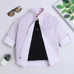 BAATCHEET Cotton Woven Full Sleeves Striped Shirt Attached Tee - Pink-picture-31
