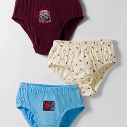 Tango Single Jersey Knit Panties with Vehicle Print Pack of 3 - Cream Blue & Maroon-picture-15