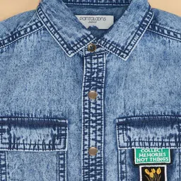 Pantaloons Junior Half Sleeves Placement Text Patch Detailed Shirt - Dusk Blue image 3