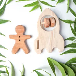 OPA Toys Wooden Handmade Sensory Stimulating -  Human Teether & Rocket Rattle For Born Babies (2 Piece) image 2