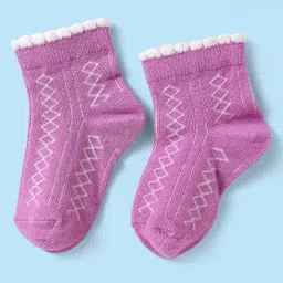 Cute Walk by Babyhug Knit Antibacterial Ankle Length Socks With Stripes & Floral Design Pack Of 3 - Pink Purple & White image 2