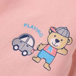 Tango Interlock Knit Full Sleeves Jhabla With Teddy Bear Print - Pink image 3