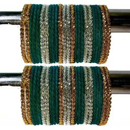 Qufrozy Set Of 10 Green Glass Artificial Stones Bangle-picture-11
