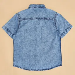 Pantaloons Junior Half Sleeves Placement Text Patch Detailed Shirt - Dusk Blue image 5