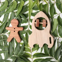 OPA Toys Wooden Handmade Sensory Stimulating -  Human Teether & Rocket Rattle For Born Babies (2 Piece) image 4