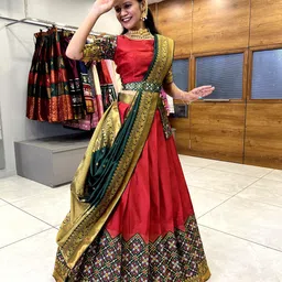 Fabcartz Woven Design Silk Semi-Stitched Lehenga & Unstitched Blouse With Dupatta image 5