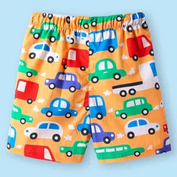 Babyhug Poplin Woven Boxers with Dino & Vehicles Print Pack of 3 - Navy Blue White & Orange image 5