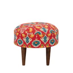 Chumbak Begum Ikat Red Wood Foot Rest Ottoman-picture-3