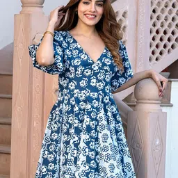 The Roadster Lifestyle Co. Women Printed Pure Cotton Puff Sleeves Fit & Flare Dress-picture-14