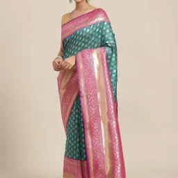 Silk Land Teal Green Silk Woven Saree With Unstitched Blouse-picture-37