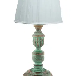 Homesake White & Green Wood Rustic Algae French Trophy Carved Table Lamp image 2