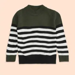 Pantaloons Junior Kids Olive & White Striped Full Sleeves Sweater-picture-24