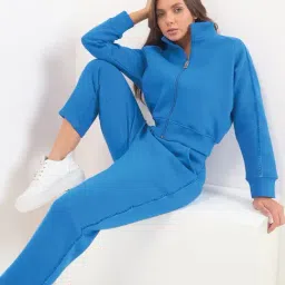 Sweet Dreams Royal Blue Regular Fit Solid Long Sleeves Tracksuit image 4