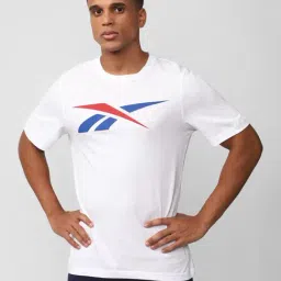 Reebok White Cotton Slim Fit Printed Sports T-Shirt-image-99