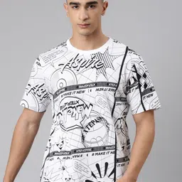 Xtep Men Abstract Printed Round Neck Pure Cotton Relaxed Fit T-shirt-picture-40