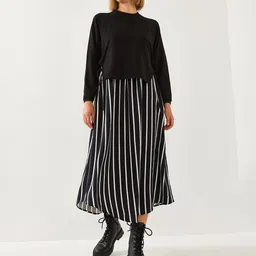 BIANCO LUCCI Women Boat Neck Striped A-Line Midi Dress-picture-35