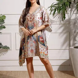 Aditi Wasan Women Printed Embellished Kimono Sleeve Chiffon Kaftan Dress-picture-16