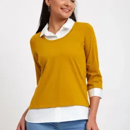 Fablestreet Mustard Cotton Color-Block Top-picture-31