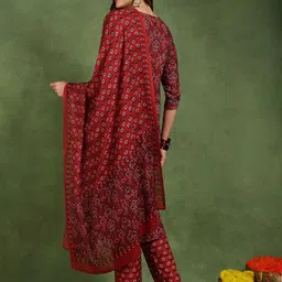 KALINI Floral Printed Straight Kurta With Trousers & Dupatta image 5
